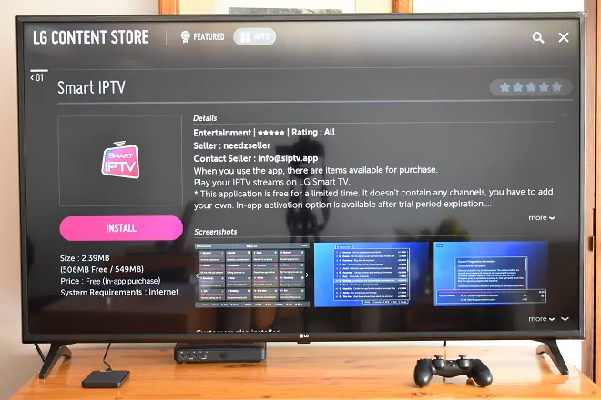 Kemo IPTV smart app interface on LED